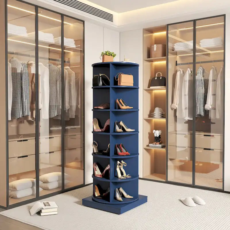 Armoire à chaussures rotative bleue 360 à 6 niveaux
