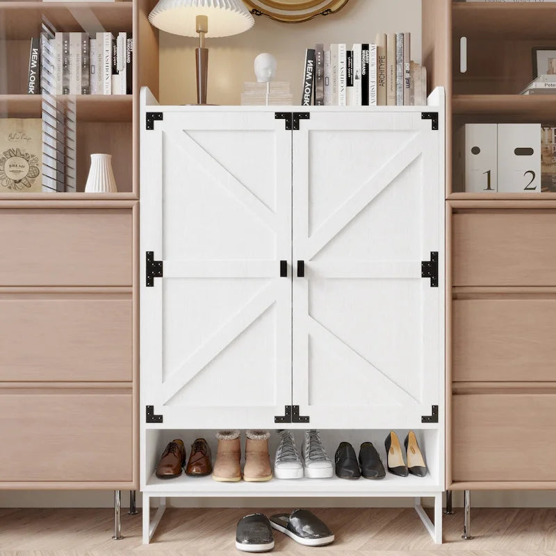 Meuble à chaussures avec portes, étagère de rangement à 6 niveaux avec tablettes ajustables