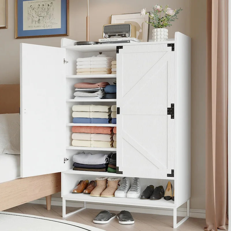Meuble à chaussures avec portes, étagère de rangement à 6 niveaux avec tablettes ajustables