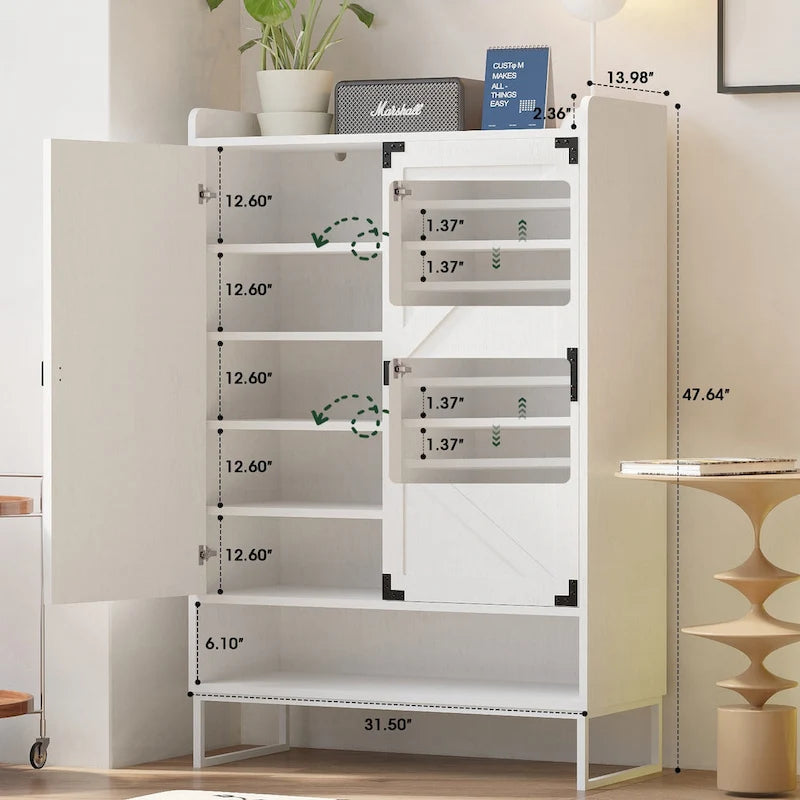Meuble à chaussures avec portes, étagère de rangement à 6 niveaux avec tablettes ajustables