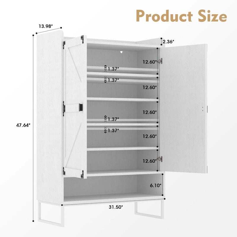 Meuble à chaussures avec portes, étagère de rangement à 6 niveaux avec tablettes ajustables