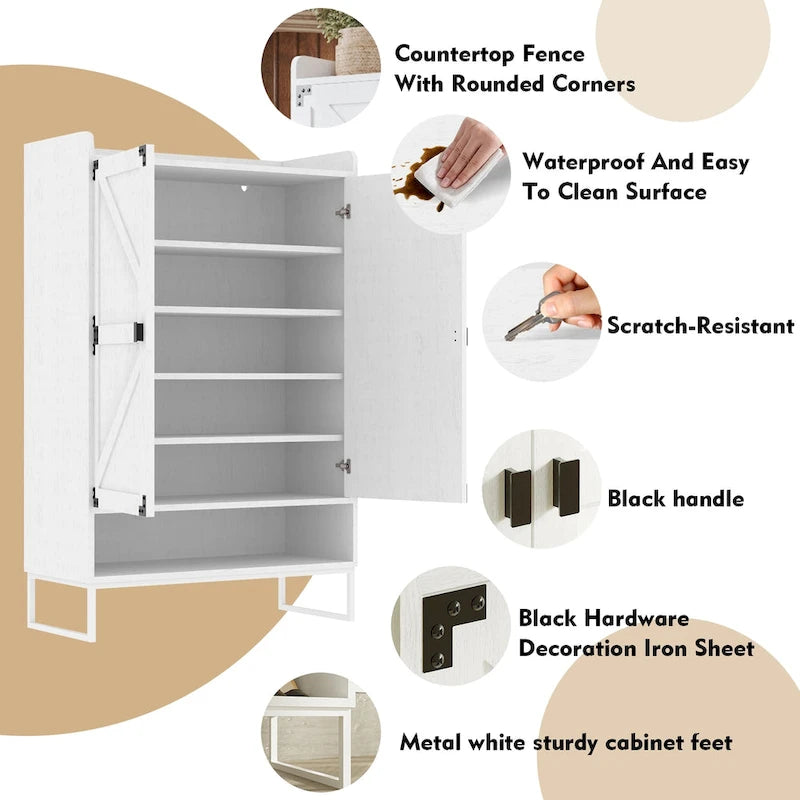 Meuble à chaussures avec portes, étagère de rangement à 6 niveaux avec tablettes ajustables
