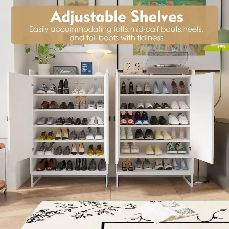 Meuble à chaussures avec portes, étagère de rangement à 6 niveaux avec tablettes ajustables