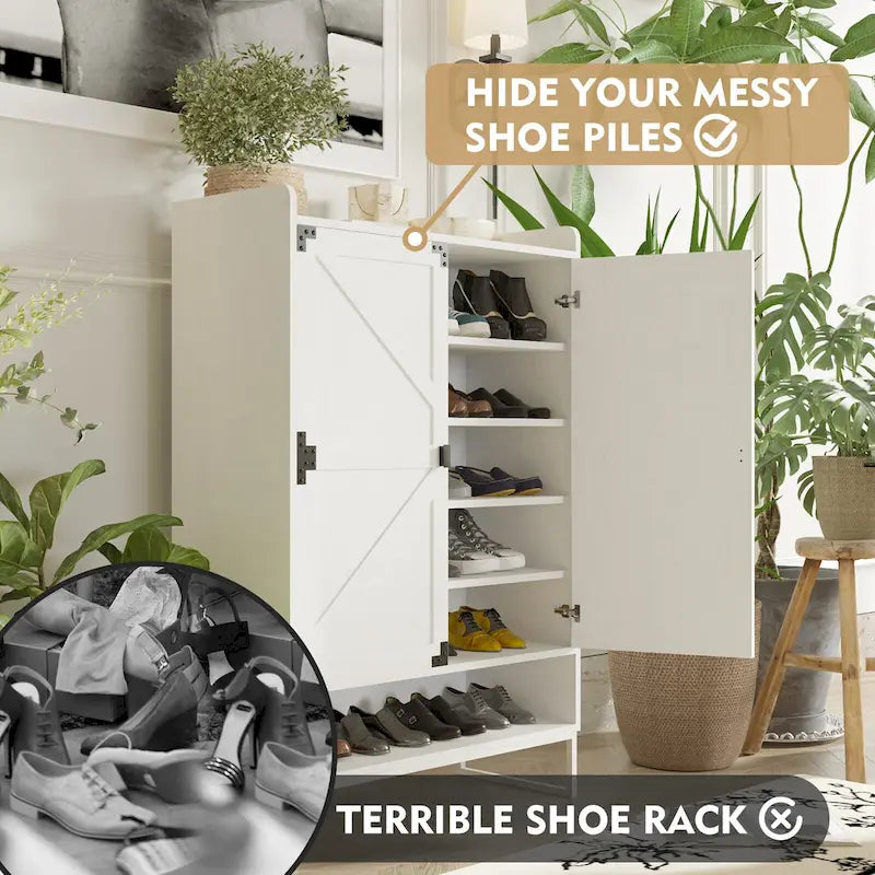 Meuble à chaussures avec portes, étagère de rangement à 6 niveaux avec tablettes ajustables