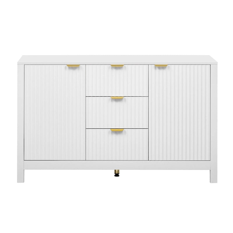 Meuble Buffet Bahut avec Design Vague, 3 Étagères Réglables et 3 Tiroirs