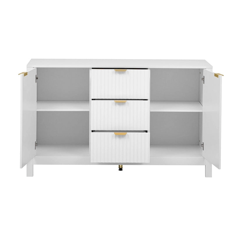 Meuble Buffet Bahut avec Design Vague, 3 Étagères Réglables et 3 Tiroirs