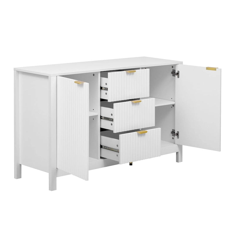 Meuble Buffet Bahut avec Design Vague, 3 Étagères Réglables et 3 Tiroirs