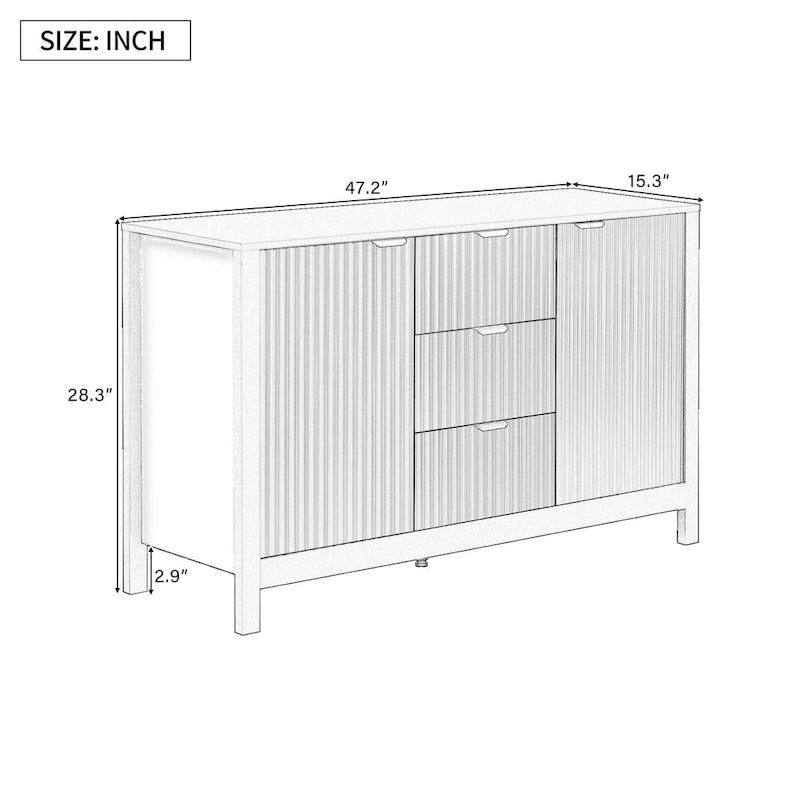 Meuble Buffet Bahut avec Design Vague, 3 Étagères Réglables et 3 Tiroirs