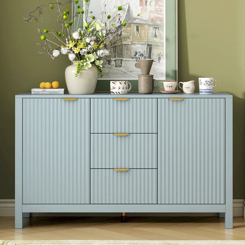 Meuble Buffet Bahut avec Design Vague, 3 Étagères Réglables et 3 Tiroirs