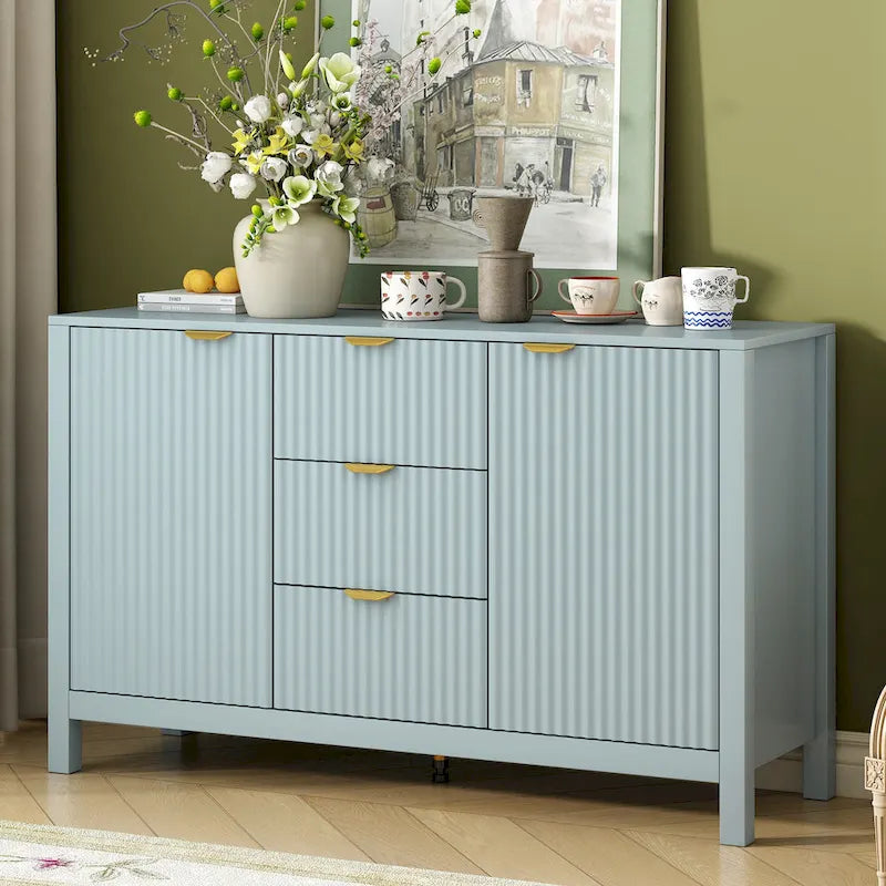 Meuble Buffet Bahut avec Design Vague, 3 Étagères Réglables et 3 Tiroirs