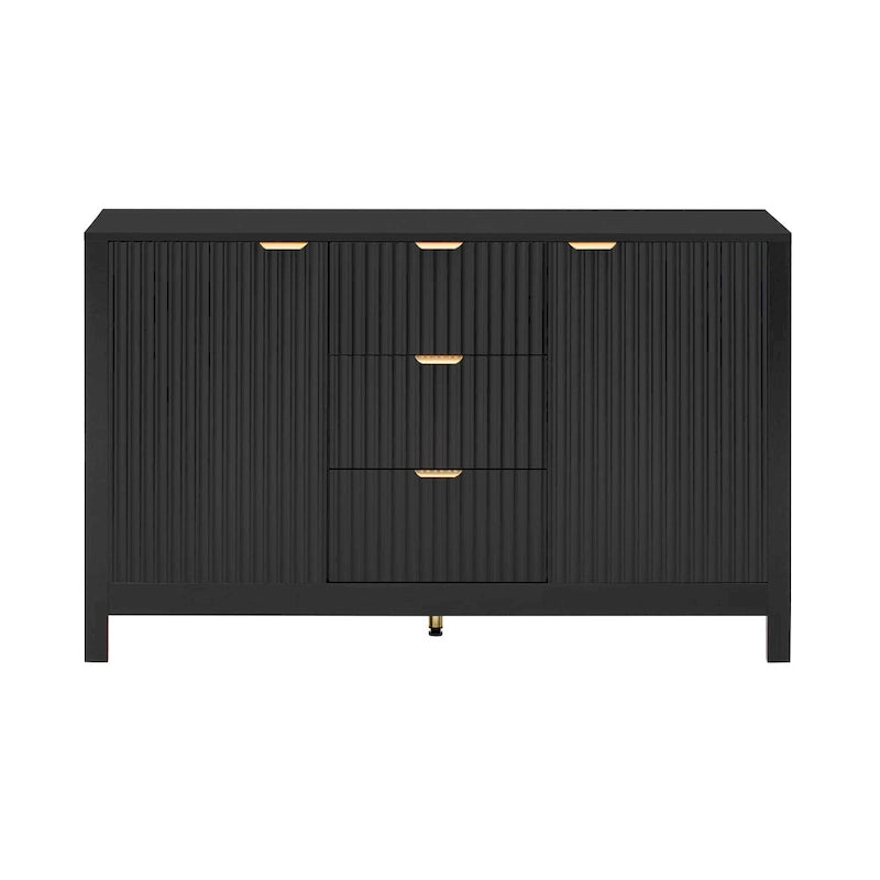 Meuble Buffet Bahut avec Design Vague, 3 Étagères Réglables et 3 Tiroirs