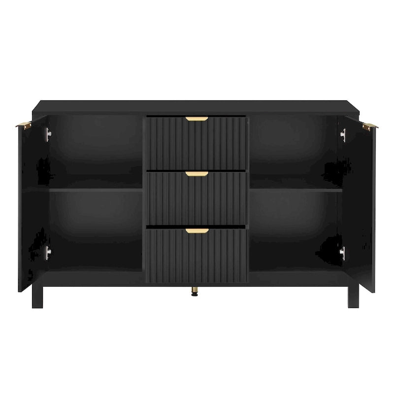 Meuble Buffet Bahut avec Design Vague, 3 Étagères Réglables et 3 Tiroirs
