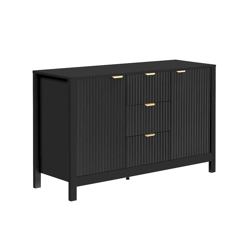 Meuble Buffet Bahut avec Design Vague, 3 Étagères Réglables et 3 Tiroirs