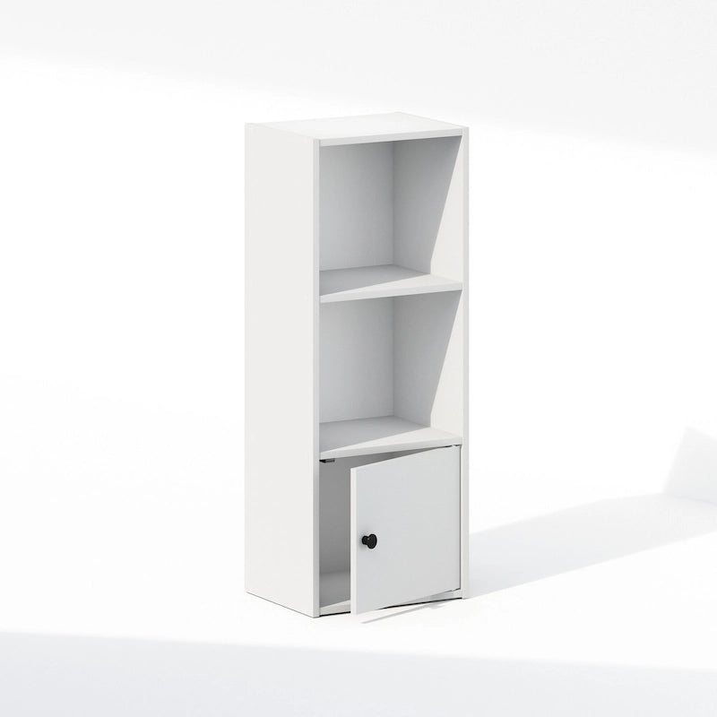 Étagère 3 niveaux avec 1 porte de rangement, blanc