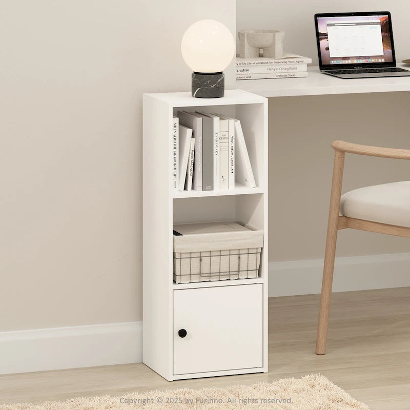 Étagère 3 niveaux avec 1 porte de rangement, blanc