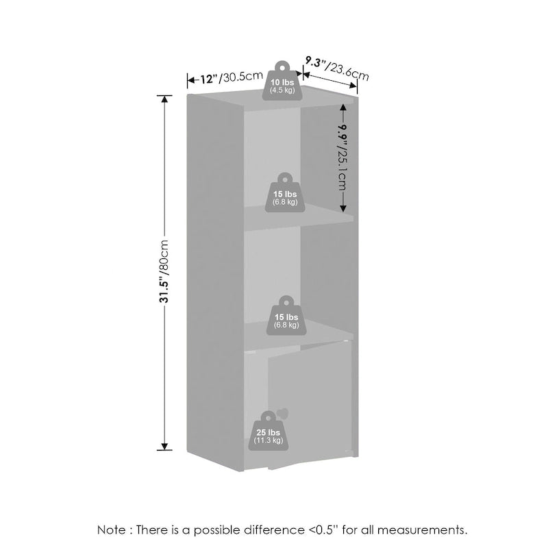 Étagère 3 niveaux avec 1 porte de rangement, blanc