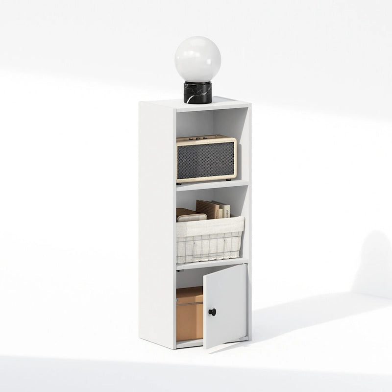 Étagère 3 niveaux avec 1 porte de rangement, blanc