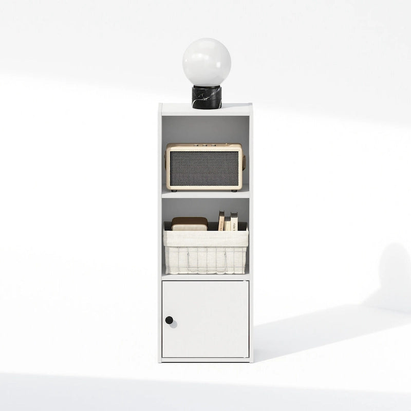 Étagère 3 niveaux avec 1 porte de rangement, blanc