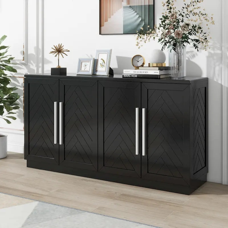 Bahut de salle à manger avec étagères réglables et poignées argentées