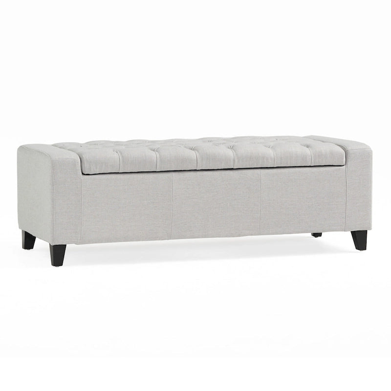 Liani Storage Ottoman Bench, Light Gray Fabric, Tufted Top, 51 Inch
