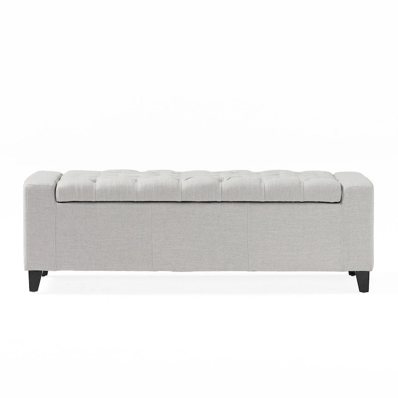 Banc ottoman de rangement, tissu gris clair, dessus capitonné