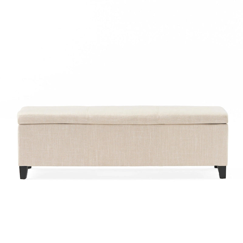 Banc de rangement ottoman, similicuir beige détaillé