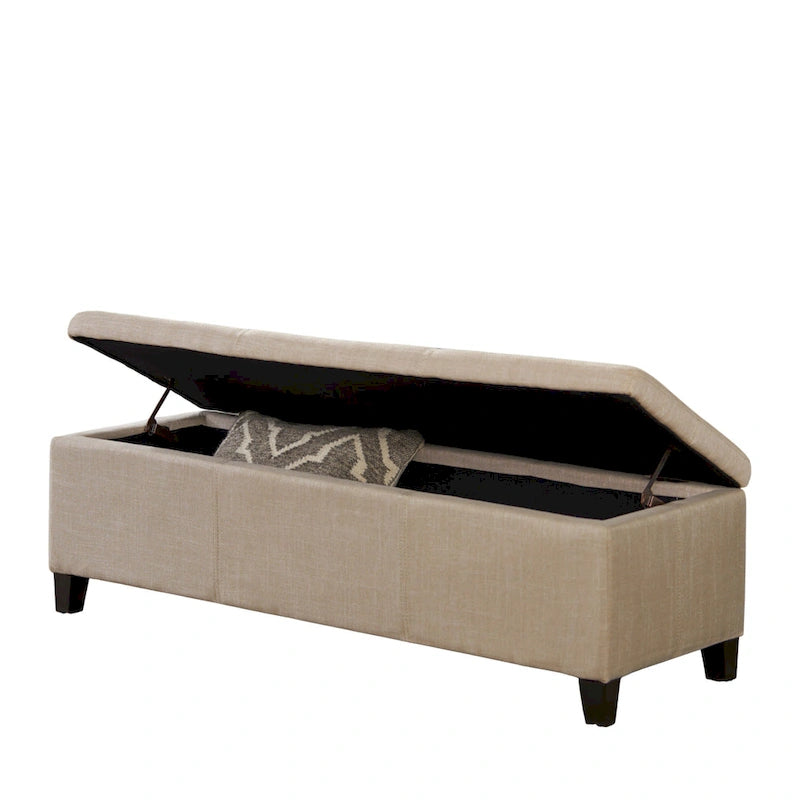 Banc de rangement ottoman, similicuir beige détaillé