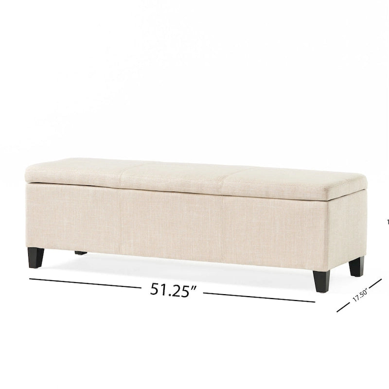 Banc de rangement ottoman, similicuir beige détaillé