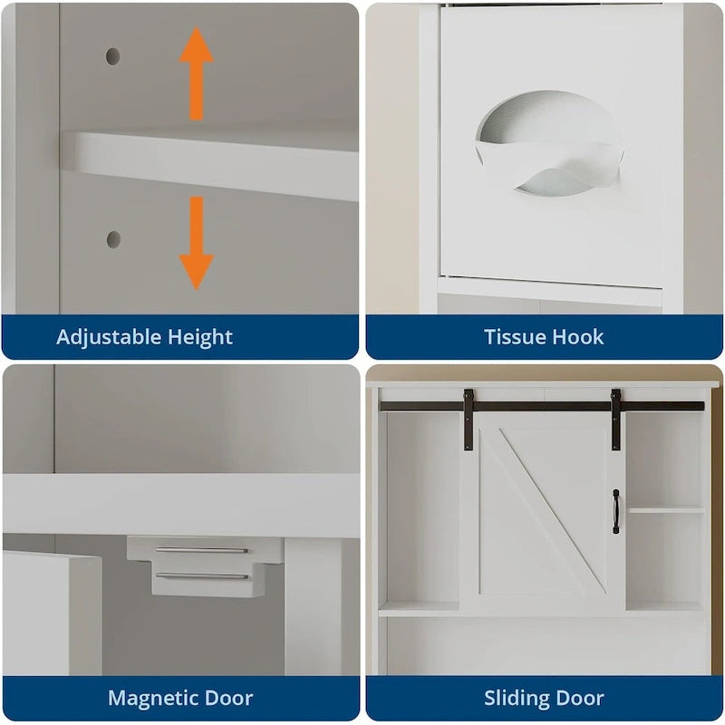 Meuble de rangement pour WC avec porte coulissante, meuble de rangement blanc au-dessus des toilettes