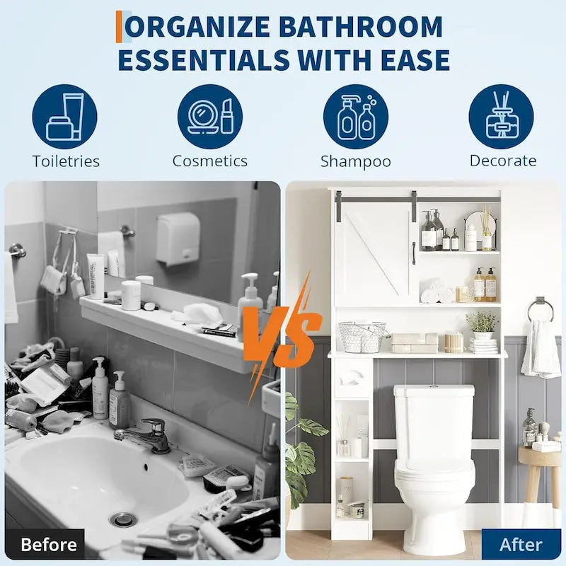 Meuble de rangement pour WC avec porte coulissante, meuble de rangement blanc au-dessus des toilettes