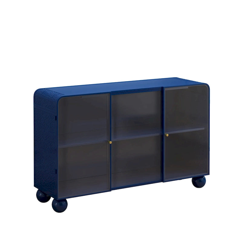 Meuble de rangement moderne avec porte coulissante en verre et étagères pour cuisine, salon, salle de bain