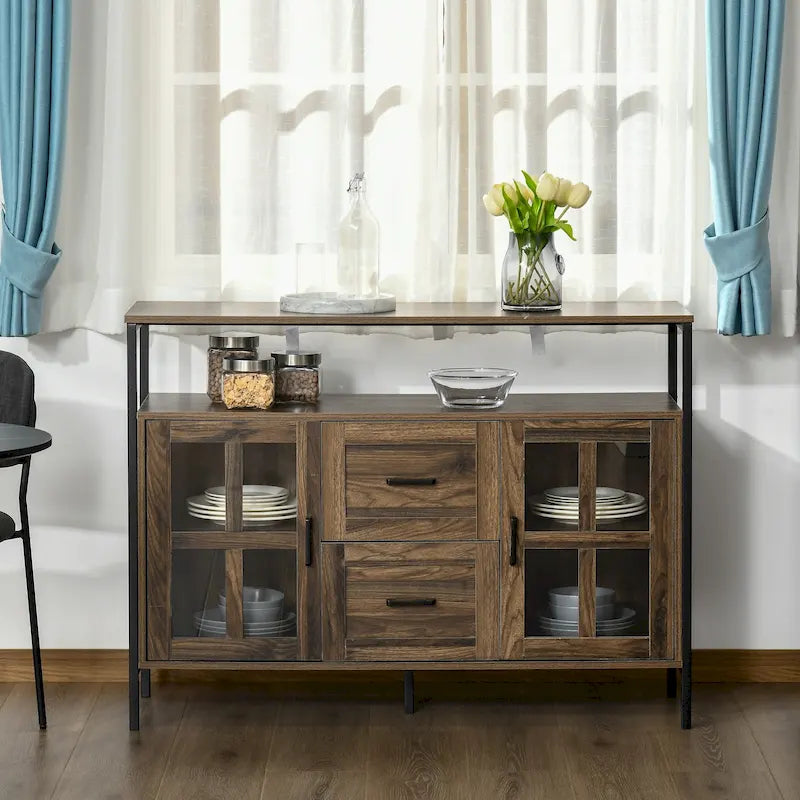 Buffet de cuisine rustique, armoire de service avec étagères réglables