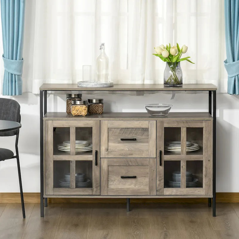 Buffet de cuisine rustique, armoire de service avec étagères réglables