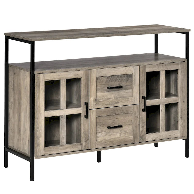 Buffet de cuisine rustique, armoire de service avec étagères réglables