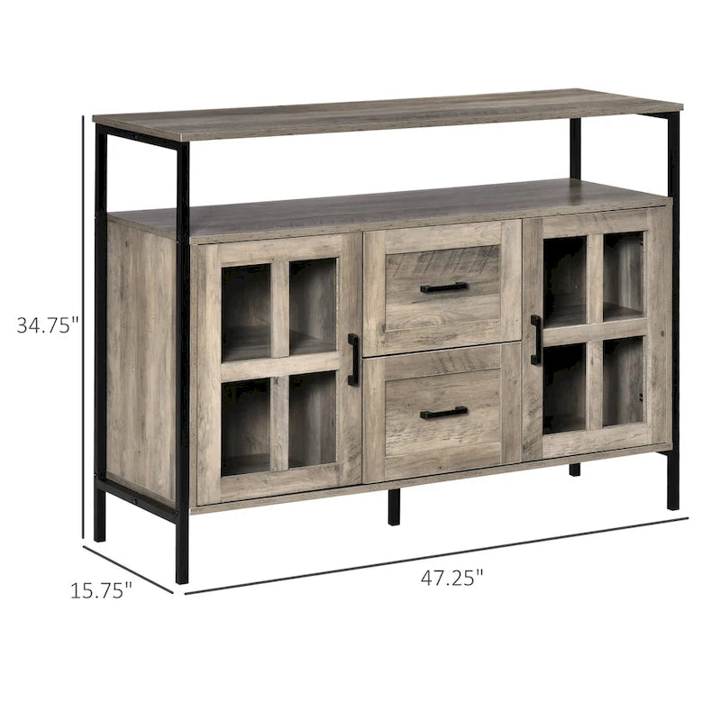 Buffet de cuisine rustique, armoire de service avec étagères réglables