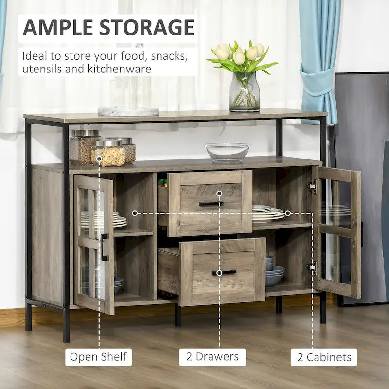 Buffet de cuisine rustique, armoire de service avec étagères réglables