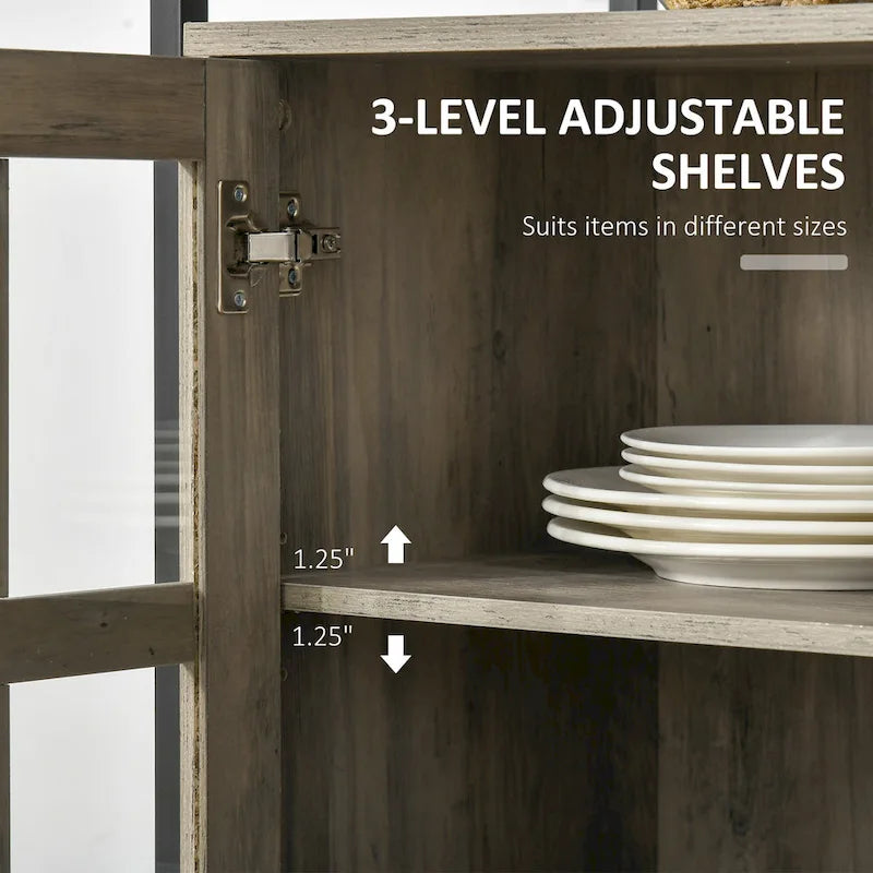 Buffet de cuisine rustique, armoire de service avec étagères réglables