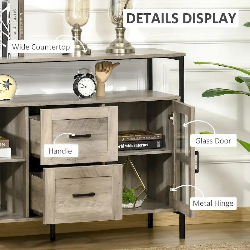Buffet de cuisine rustique, armoire de service avec étagères réglables