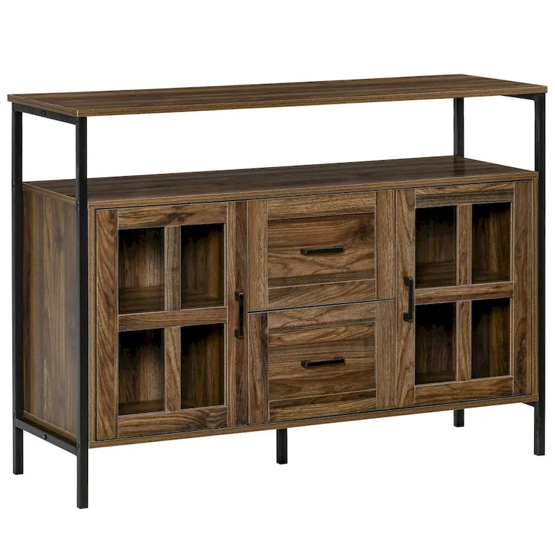Buffet de cuisine rustique, armoire de service avec étagères réglables