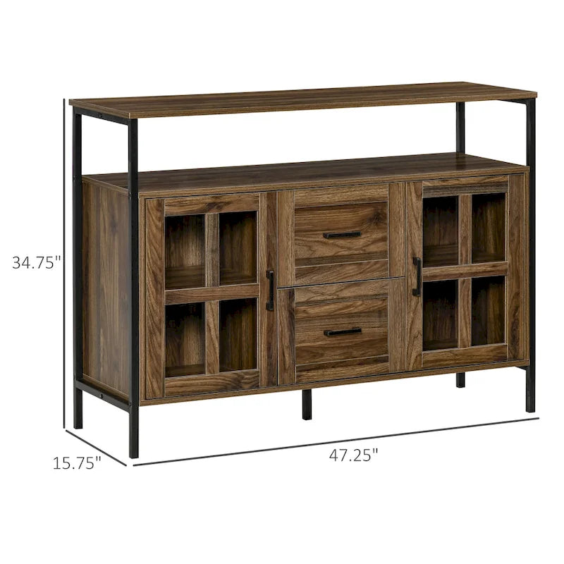 Buffet de cuisine rustique, armoire de service avec étagères réglables