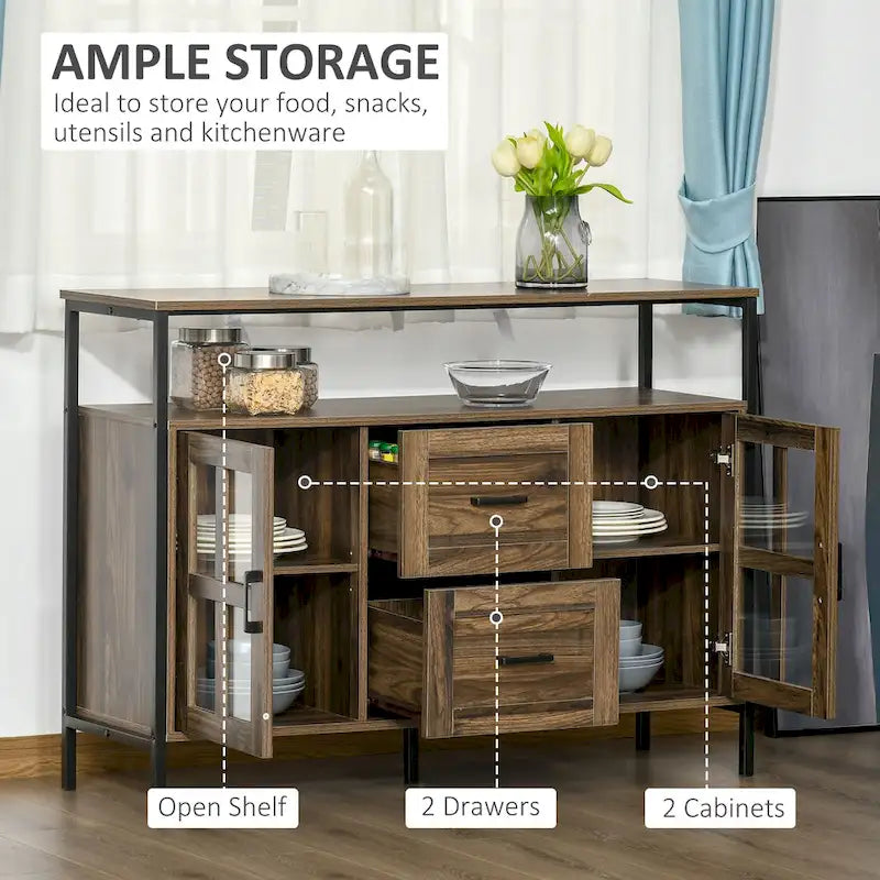 Buffet de cuisine rustique, armoire de service avec étagères réglables