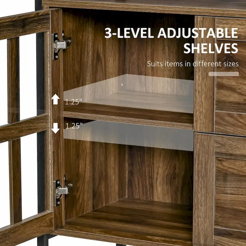 Buffet de cuisine rustique, armoire de service avec étagères réglables