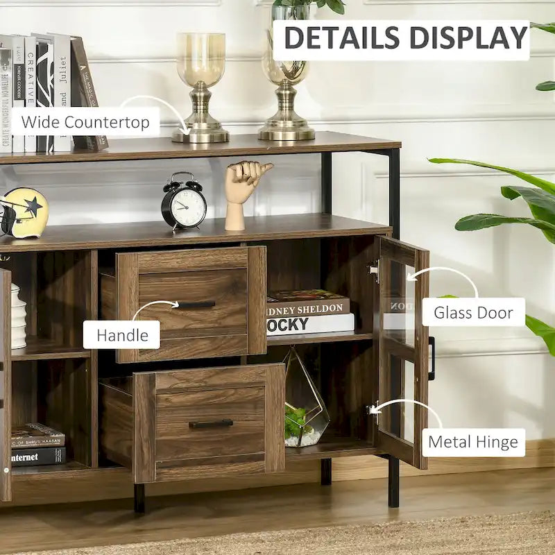Buffet de cuisine rustique, armoire de service avec étagères réglables
