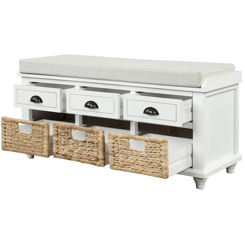 Banc de rangement avec tiroirs et paniers en rotin Banc à chaussures d'entrée