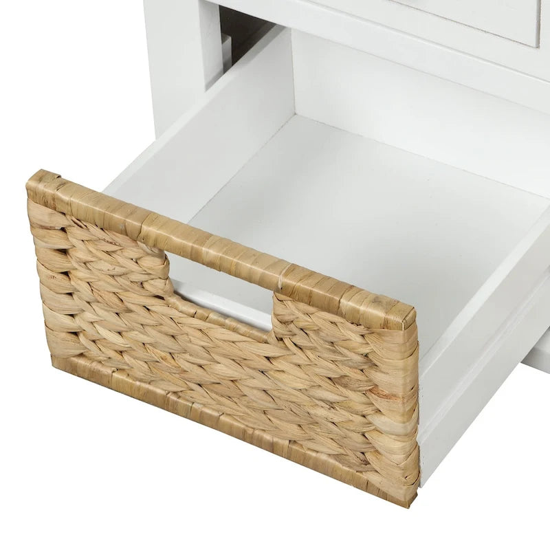 Banc de rangement avec tiroirs et paniers en rotin Banc à chaussures d'entrée