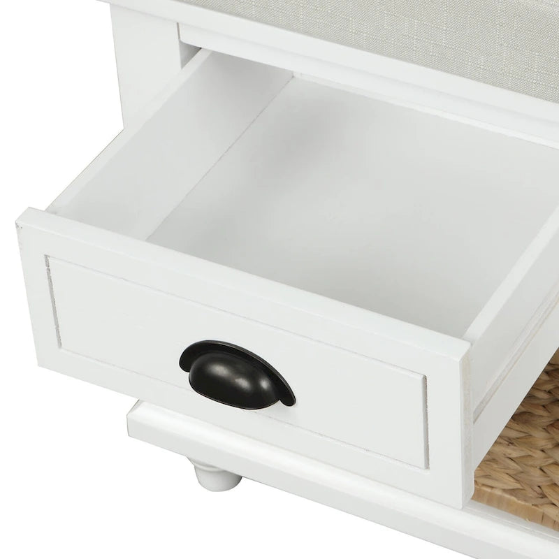 Banc de rangement avec tiroirs et paniers en rotin Banc à chaussures d'entrée