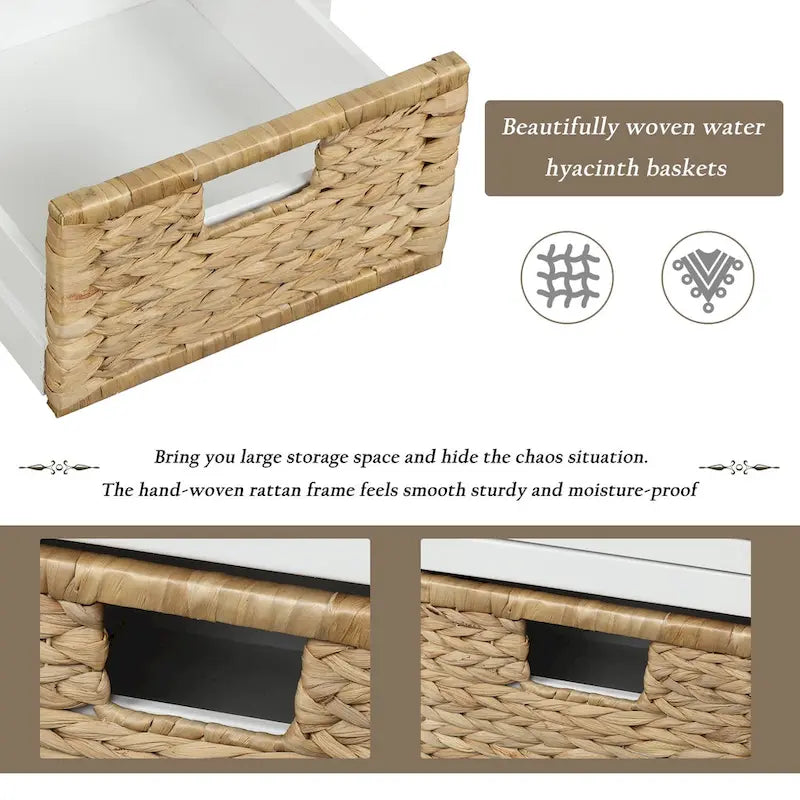 Banc de rangement avec tiroirs et paniers en rotin Banc à chaussures d'entrée