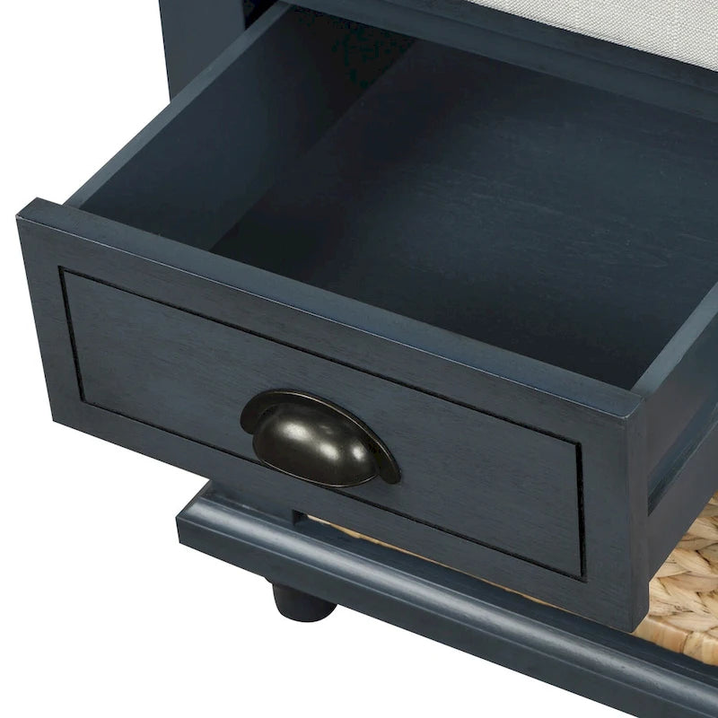Banc de rangement avec tiroirs et paniers en rotin Banc à chaussures d'entrée