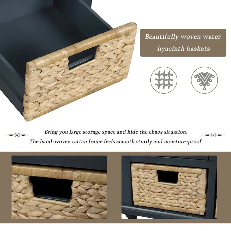 Banc de rangement avec tiroirs et paniers en rotin Banc à chaussures d'entrée