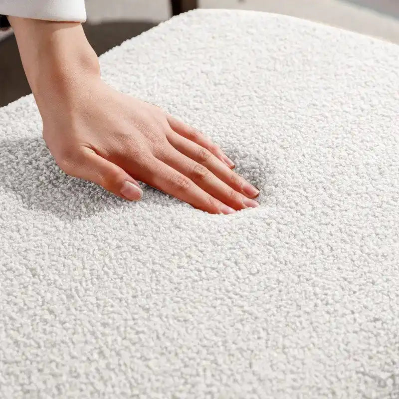 Banc de rangement ottoman en bouclette blanche pour salon et chambre
